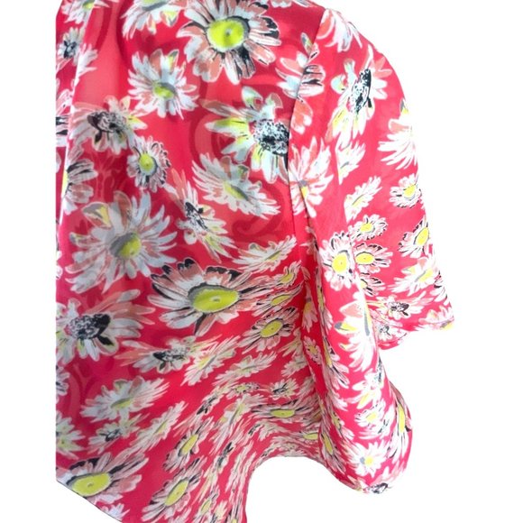 BELLA DU JOUR SHEER FLOWY PINK FLORAL OPEN BLOUSE WOMENS SIZE XL - Picture 7 of 10